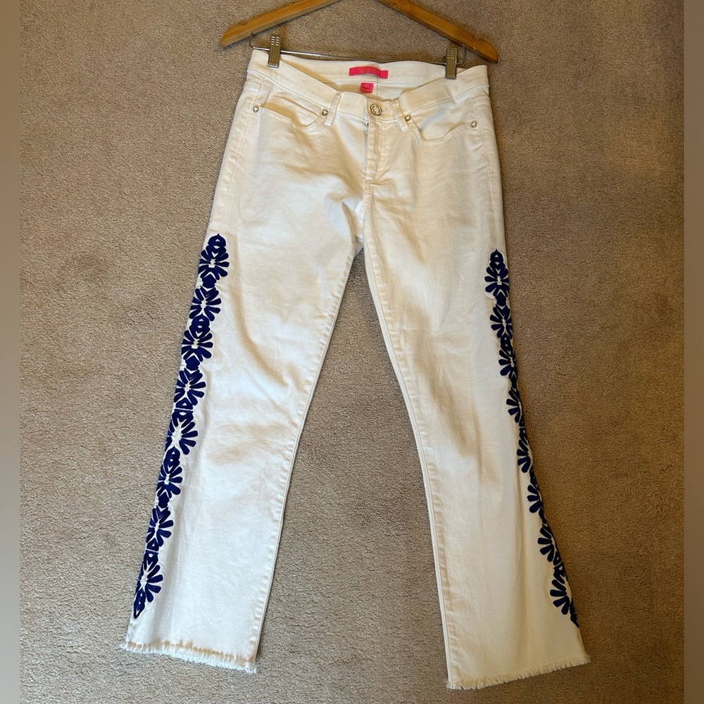 Lilly Pulitzer Cropped White Jeans With Embroidery